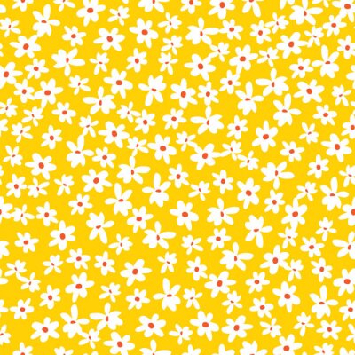 Behang Grafische madeliefjes op een gele achtergrond