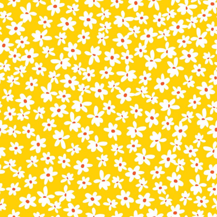 Behang Grafische madeliefjes op een gele achtergrond