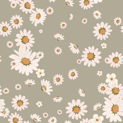 Behang Grafische madeliefjes op een grijze achtergrond