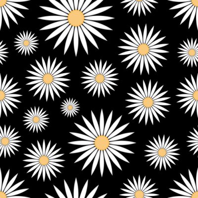 Behang Grafische madeliefjes op een zwarte achtergrond