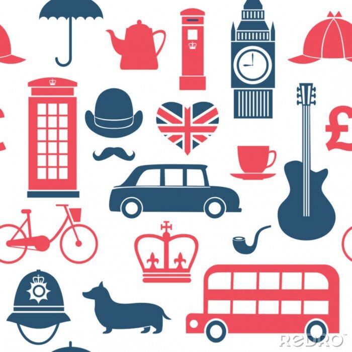 Behang Grafische reeks van Groot-Brittannië symbolen naadloze patroon