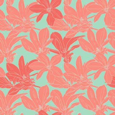 Behang Grafische roze magnolia's op een achtergrond