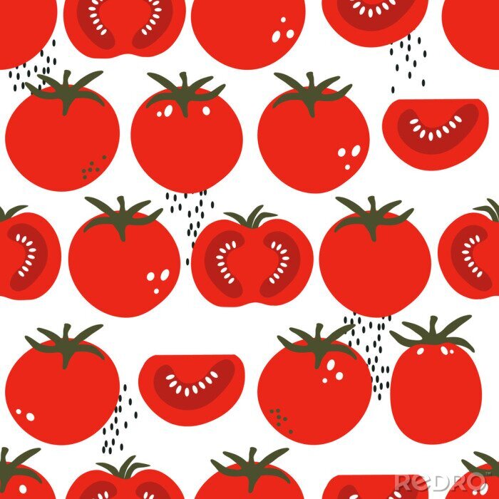 Behang Grafische tomaten geheel en in helften