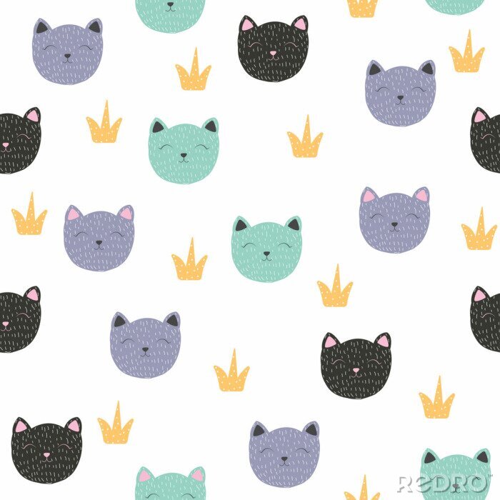 Behang Grafische voorstelling van katten