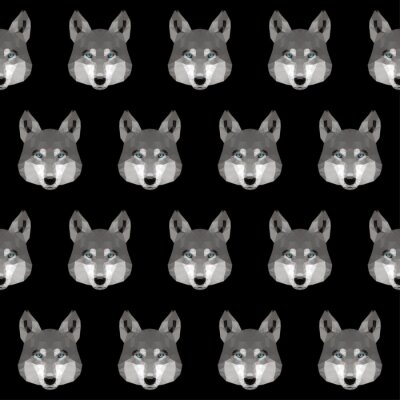 Behang Grafische wolvenkoppen op een zwarte achtergrond