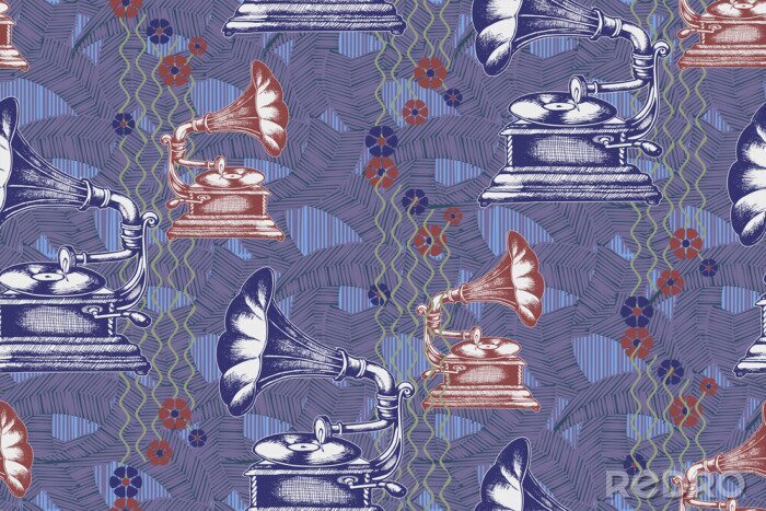 Behang Gramophone. Seamless pattern. Suitable for fabric, wrapping paper, oilcloth and other home and designer products