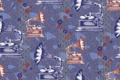 Behang Gramophone. Seamless pattern. Suitable for fabric, wrapping paper, oilcloth and other home and designer products