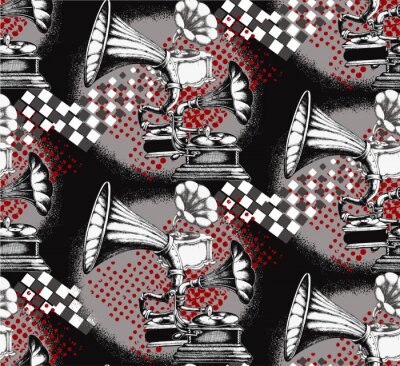 Behang Gramophone. Seamless pattern. Suitable for fabric, wrapping paper, oilcloth and other home and designer products