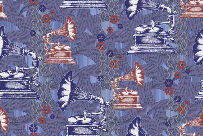 Behang Gramophone. Seamless pattern. Suitable for fabric, wrapping paper, oilcloth and other home and designer products