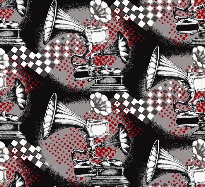 Behang Gramophone. Seamless pattern. Suitable for fabric, wrapping paper, oilcloth and other home and designer products