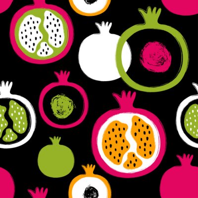 Behang Granaatappels in abstracte kleuren op een zwarte achtergrond