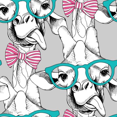 Behang Grappige giraffen in kleurrijke glazen