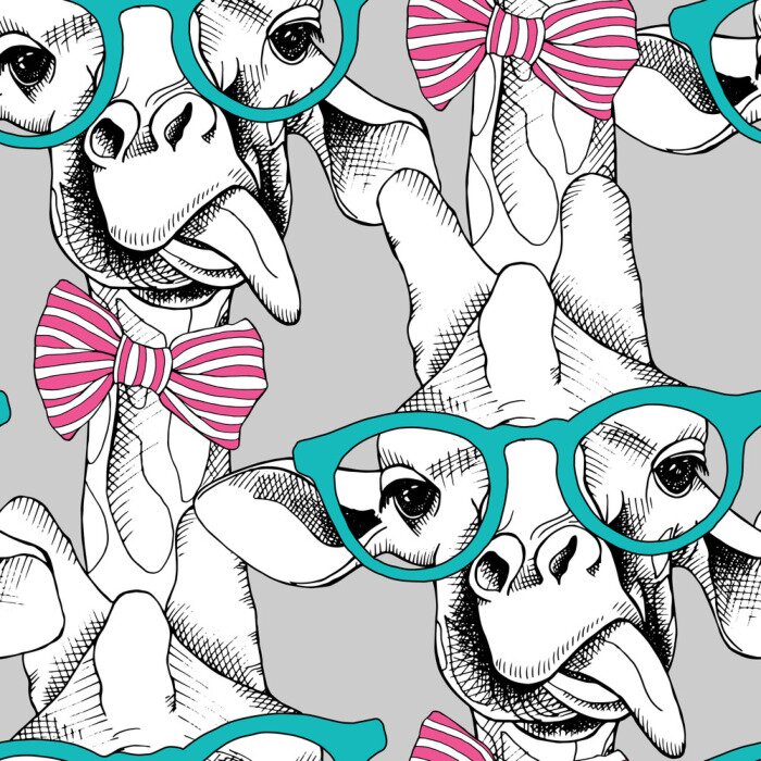 Behang Grappige giraffen in kleurrijke glazen