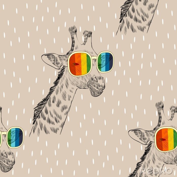 Behang Grappige giraffen in regenboogglazen