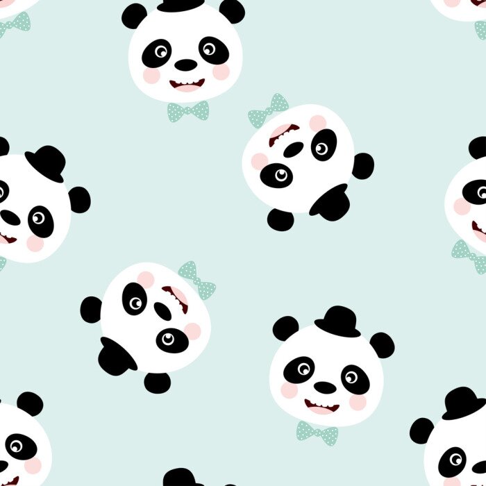 Behang Grappige panda's in hoeden