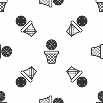 Behang Grey Basketball ball and basket icon isolated seamless pattern on white background. Ball in basketball hoop. Vector Illustration