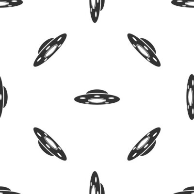 Behang Grey UFO flying spaceship icon isolated seamless pattern on white background. Flying saucer. Alien space ship. Futuristic unknown flying object. Vector Illustration