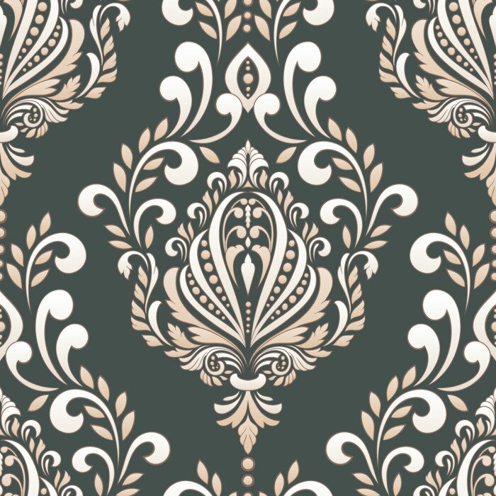 Behang Grijs en wit ornament patroon