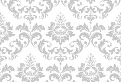 Behang Grijs ornament patroon op een witte achtergrond