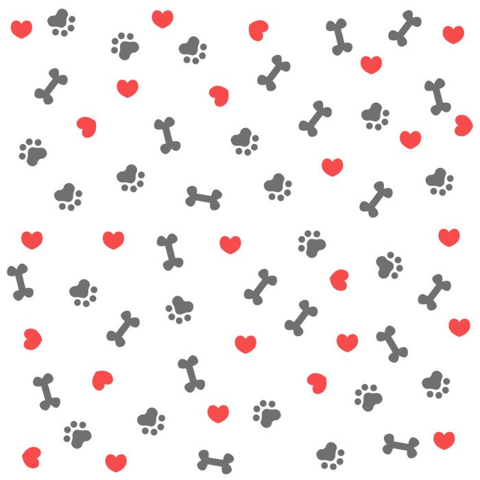 Behang Grijze botten pootafdru en rode hartjes