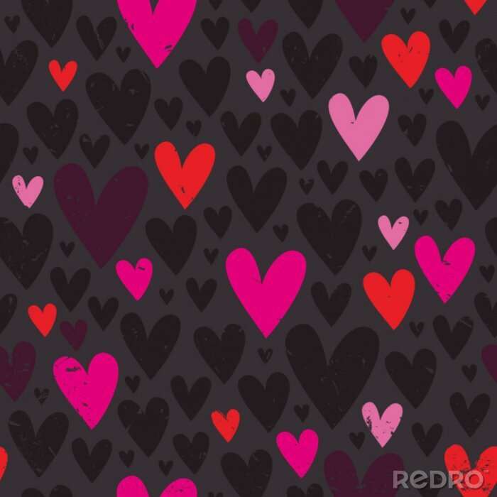 Behang Grijze en roze hartjes op een donkere achtergrond