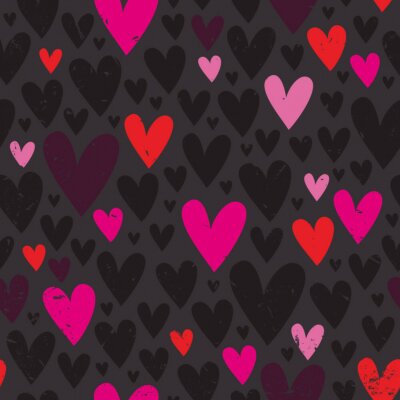 Behang Grijze en roze hartjes op een donkere achtergrond