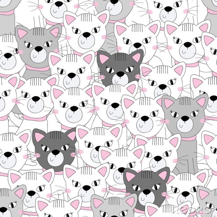 Behang Grijze en roze katten