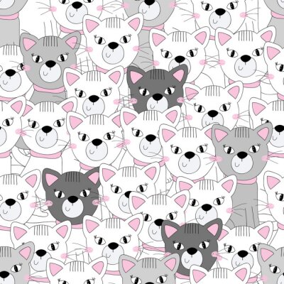 Behang Grijze en roze katten