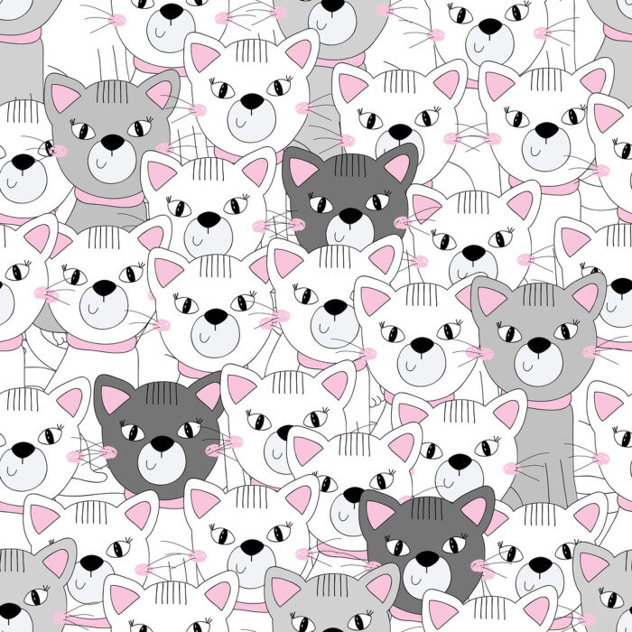 Behang Grijze en roze katten
