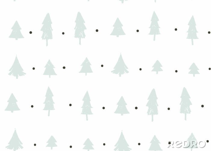 Behang Grijze kerstbomen en stippen