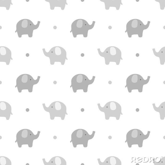 Behang Grijze minimalistische olifanten met stippen