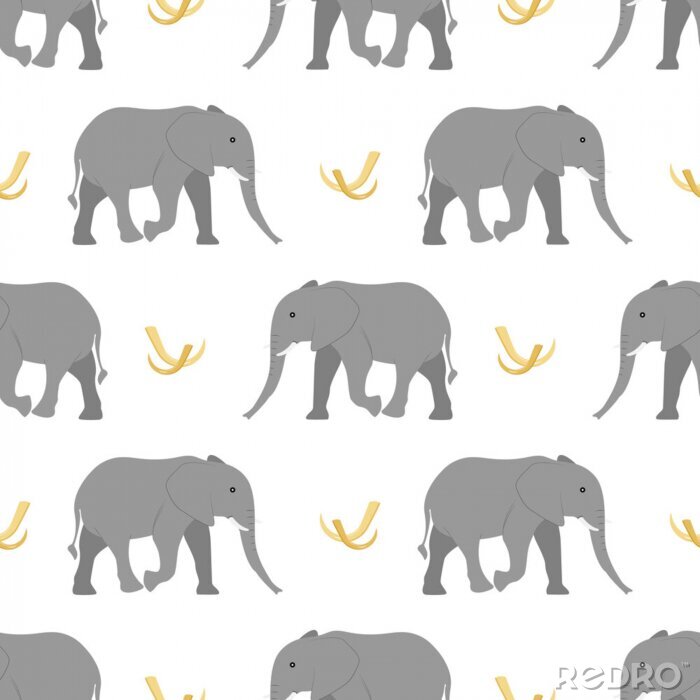 Behang Grijze olifanten op een witte achtergrond