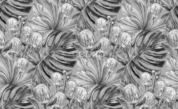 Behang Grijze tropische samenstelling