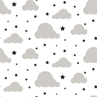 Behang Grijze wolken en zwarte sterren