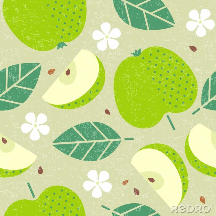 Behang Groen appelfruit en bladeren