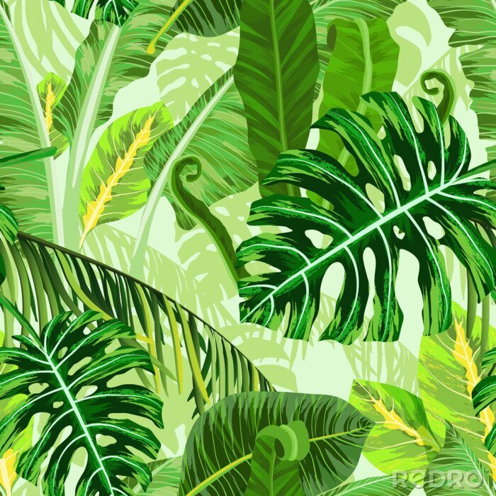 Behang Groen patroon met natuur