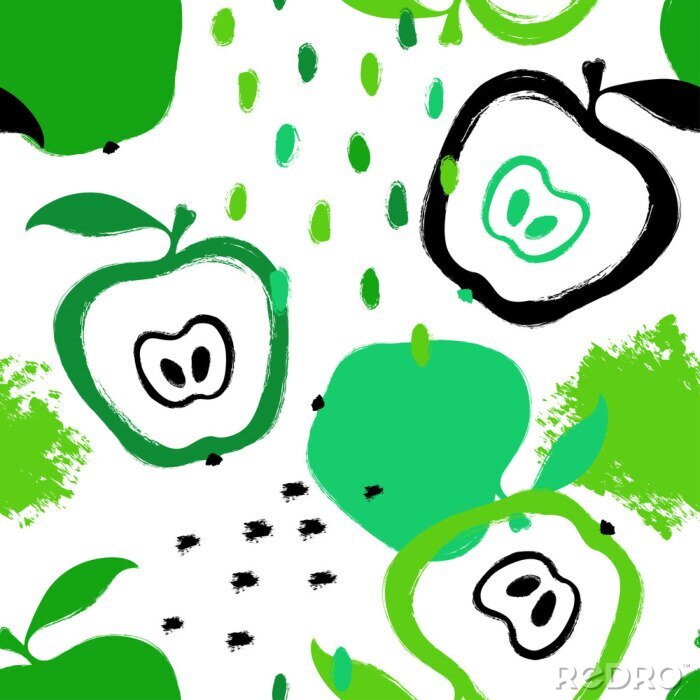 Behang Groene appels met zwarte stippen