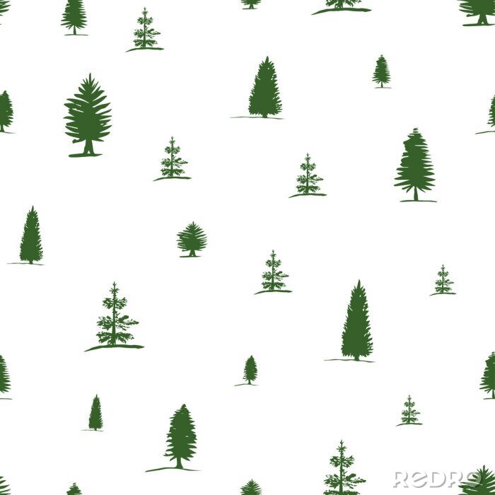 Behang Groene coniferen op een witte achtergrond