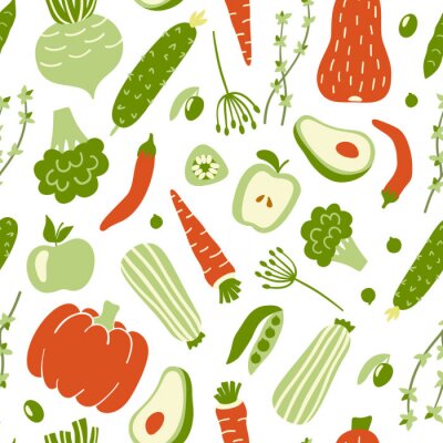 Behang Groene en oranje grafische groenten