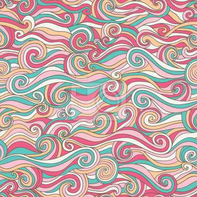 Behang Groene en roze abstracte golven