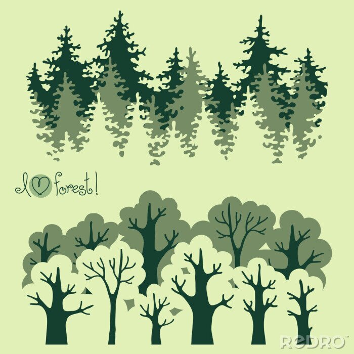 Behang Groene illustraties met bomen