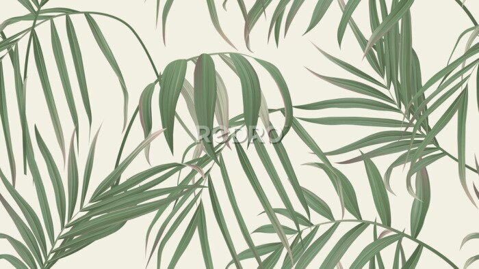 Behang Groene palmbladeren op een lichtbruine achtergrond
