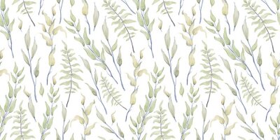 Behang Groene planten geschilderd met waterverf