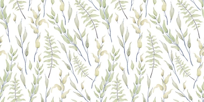 Behang Groene planten geschilderd met waterverf