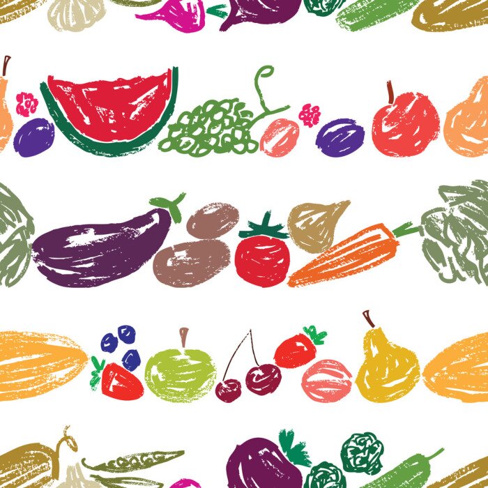 Behang Groenten geschilderd met krijt