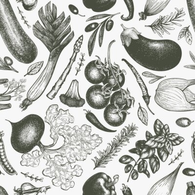 Behang Groenten in retrostijl in grijstinten