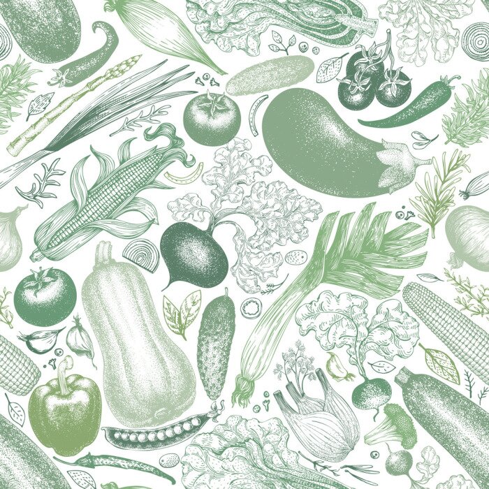 Behang Groenten in tinten groen