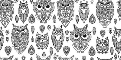 Behang Grote en kleine zwart-witte uilen