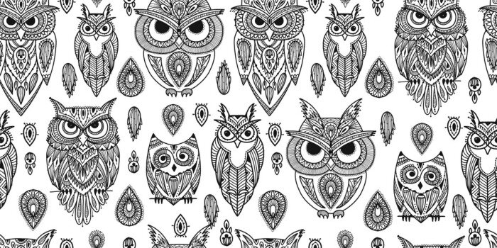 Behang Grote en kleine zwart-witte uilen