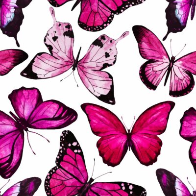 Behang Grote roze vlinders op een witte achtergrond